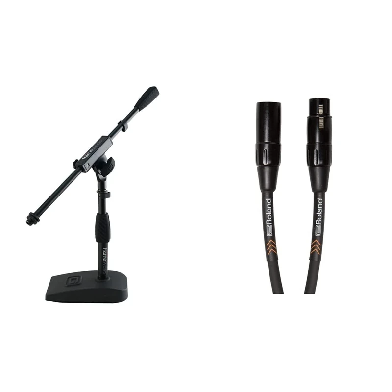Frameworks GFW-MIC-0821 Compact Base Bass Drum and Amp Mic Stand & Roland Black Series Balanced Microphone Cable, 10 Ft./3 M - Rmc-B10