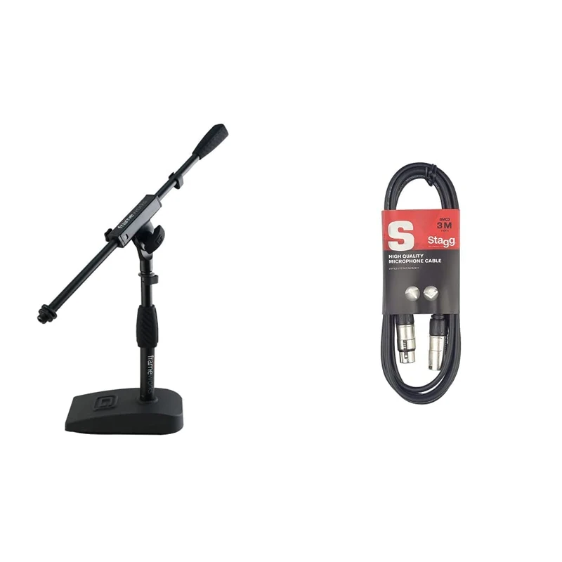 Frameworks GFW-MIC-0821 Compact Base Bass Drum and Amp Mic Stand & Stagg 3m XLR to XLR Plug Microphone Cable