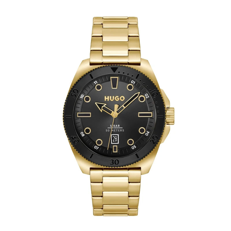 HUGO Analogue Quartz Watch for Men #Visit Collection with Gold Colored Stainless Steel Bracelet - 1530304