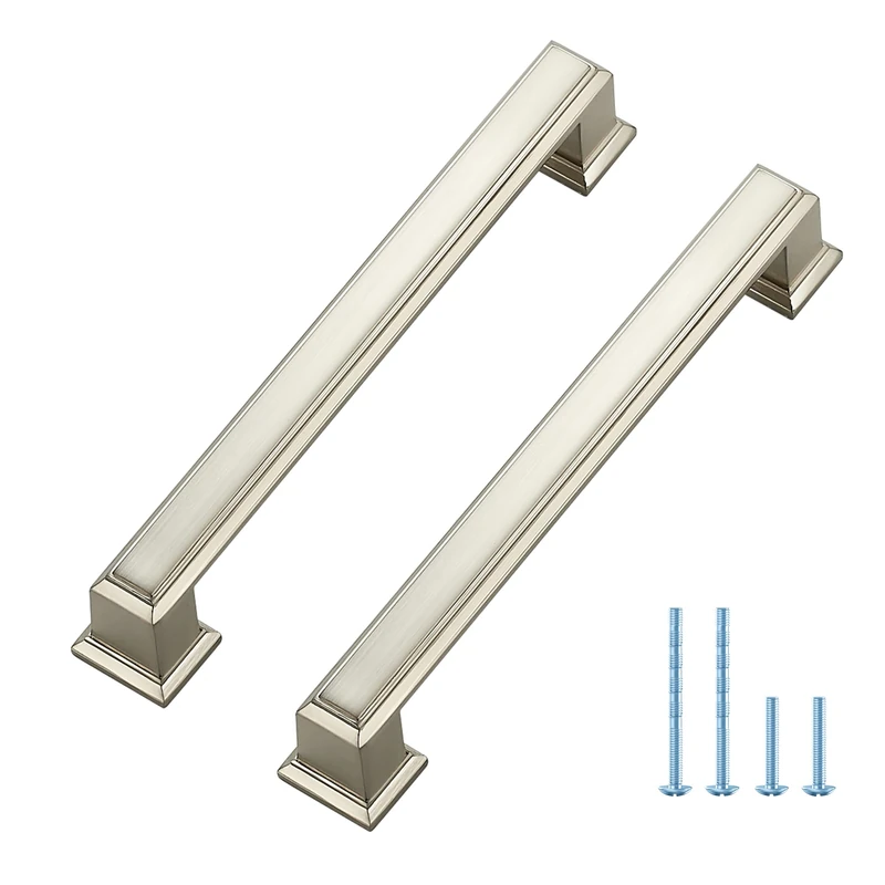 25 Pack Kitchen Cabinet Pulls Square Drawer Pulls 5 Inch Hole Center Cabinet Handles Brushed Nickel Drawer Pulls Kitchen Cabinet Hardware for Kitchen Cupboard Solid Dresser Handles