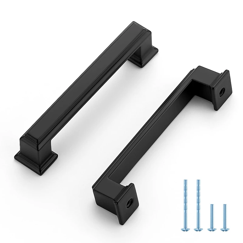 15 Pack Kitchen Cabinet Pulls Square Drawer Pulls 3-3/4 Inch Hole Center Cabinet Handles Matte Black Drawer Pulls Kitchen Cabinet Hardware for Kitchen Cupboard Solid Dresser Handles
