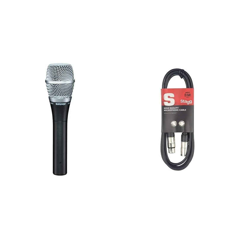 Shure SM86-LC Cardioid Condenser Vocal Microphone,Black & Stagg 3M / 10ft XLR to XLR Cable, 3-Pin Male to Female, Suitable for Microphone, PA System, Audio Mixer, Studio Monitors, Audio Recording