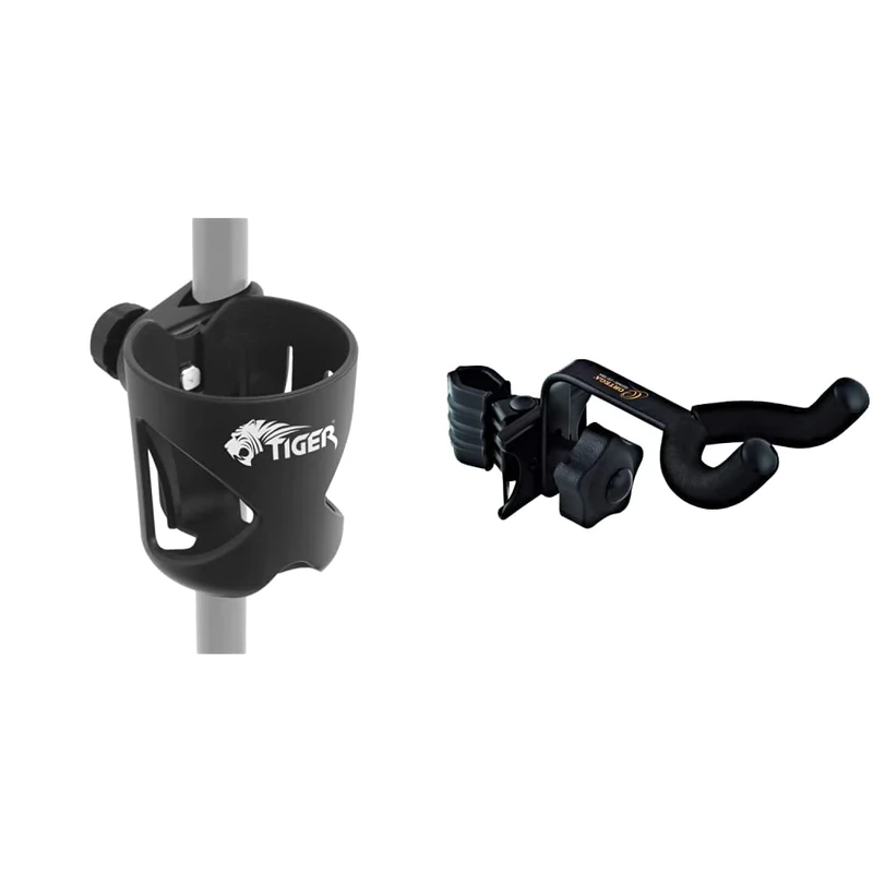 Tiger MSA79-BK Clamp on Drink Holder for Music Stand, Mic Stand and Drum Stand – Cup Holder for Vocalist, Drummers, Guitarists and Bassists & Ortega Guitars Ukulele