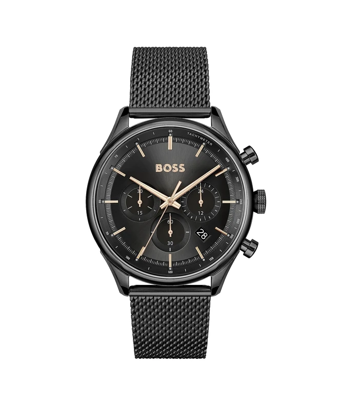BOSS Chronograph Quartz Watch for Men Gregor Collection with Black Stainless Steel Mesh Bracelet - 1514065