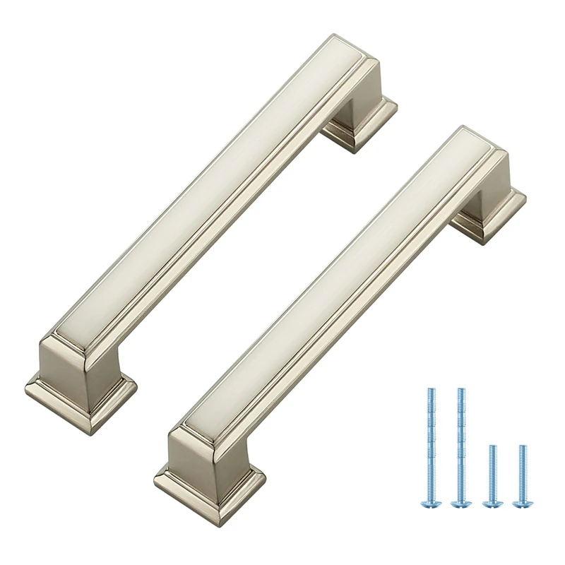 15 Pack Kitchen Cabinet Pulls Square Drawer Pulls 3-3/4 Inch Hole Center Cabinet Handles Brushed Nickel Drawer Pulls Kitchen Cabinet Hardware for Kitchen Cupboard Solid Dresser Handles