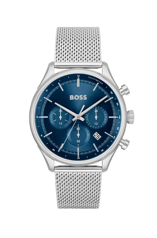 BOSS Chronograph Quartz Watch for Men Gregor Collection with Silver Stainless Steel Mesh Bracelet - 1514052