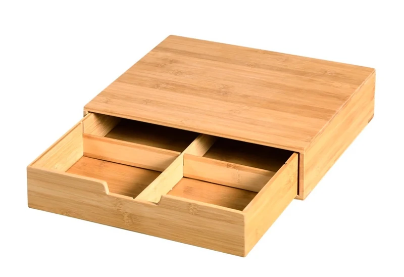 Kesper Bamboo Tea and Coffee Capsule Organiser with Drawer, 34 x 31 x 8 cm - Space Saving & Elegant, 58952