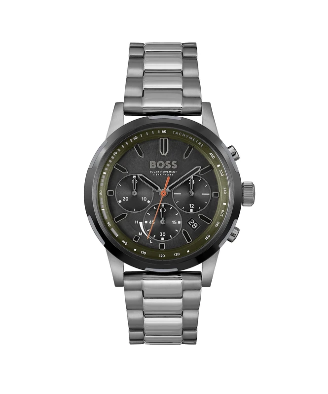 BOSS Solar Chronograph Quartz Watch for Men SOLGRADE Collection with Grey Stainless Steel Bracelet - 1514034