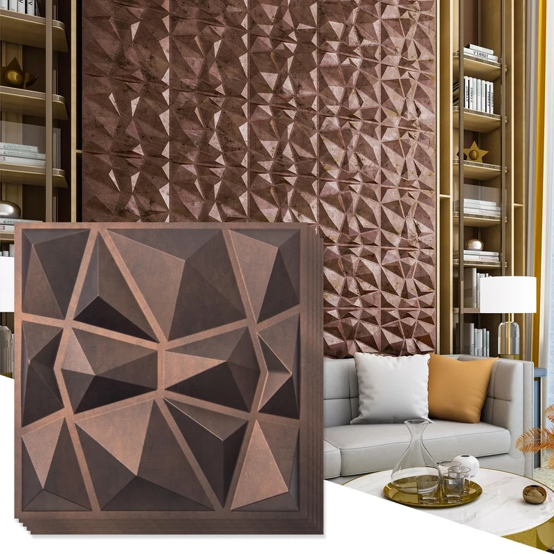 Art3d Diamond 3D Wall Panels - Antique Copper 12x12in (33 Pack)