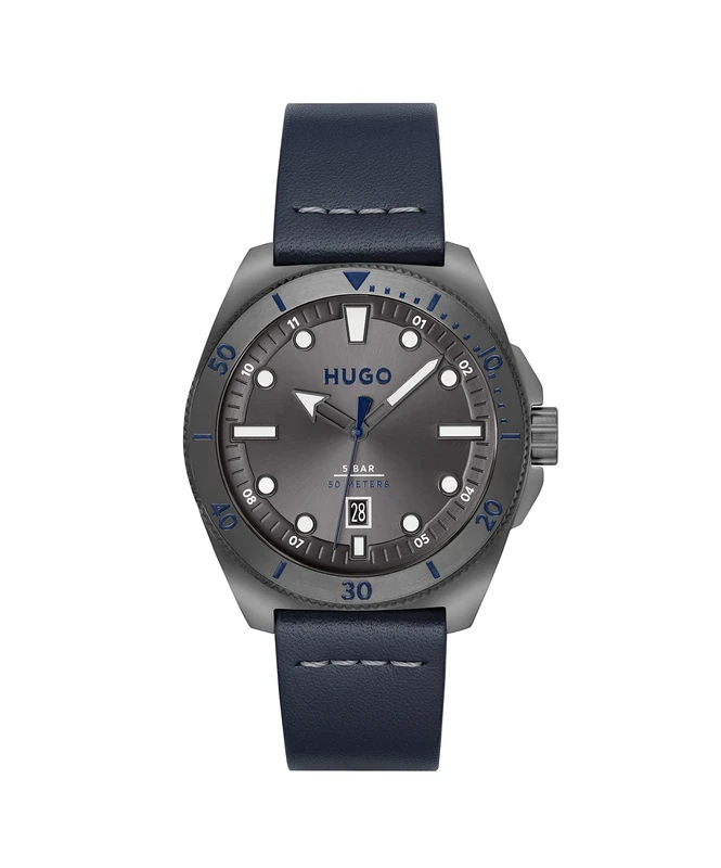 HUGO Analogue Quartz Watch for Men #Visit Collection with Blue Leather Strap - 1530302