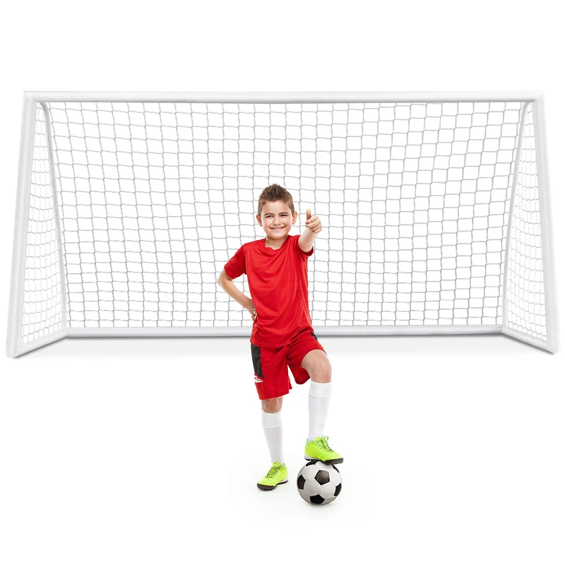 GYMAX Kids Football Goal, UPVC Soccer Goal with Thickened Post & Strengthened Corners, Portable Football Goals for Garden (380 x 120 x 182cm)