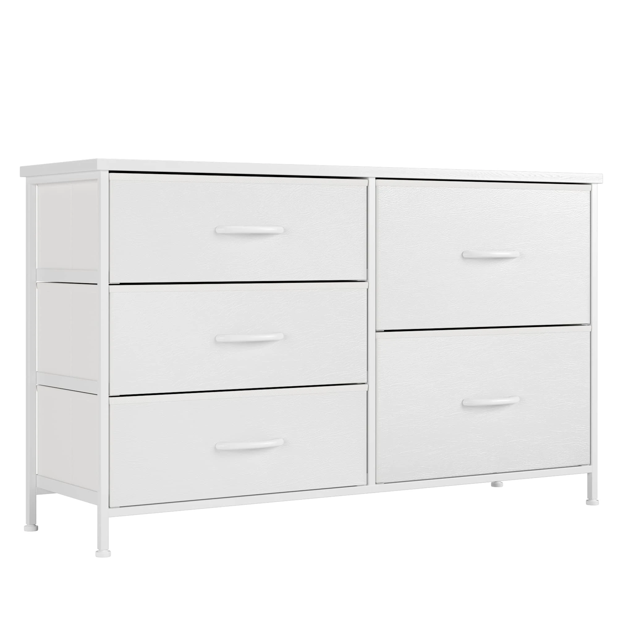 Nicehill White Dresser for Bedroom with 5 Drawers, Small Dresser for Kids' Bedroom, Closet, Wide Chest of Drawers with Storage Drawers, Wooden Top, Steel Frame, Modern, White, 30*100*61