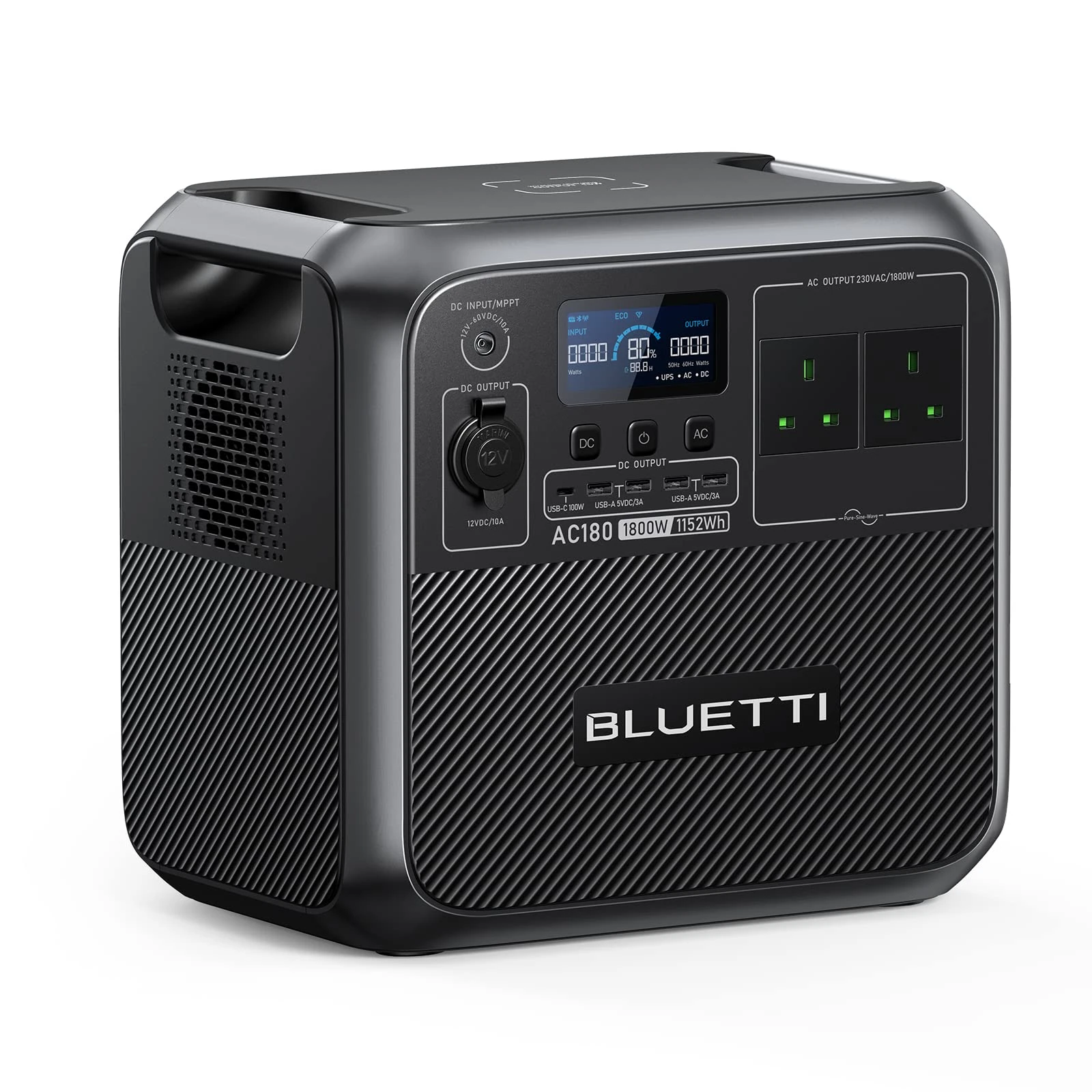 BLUETTI Portable Power Station AC180, 1152Wh LiFePO4 Battery Backup w/ 2 1800W (2700W peak) AC Outlets, 0-80% in 45Min., Solar Generator for Camping, Off-grid, Power Outage