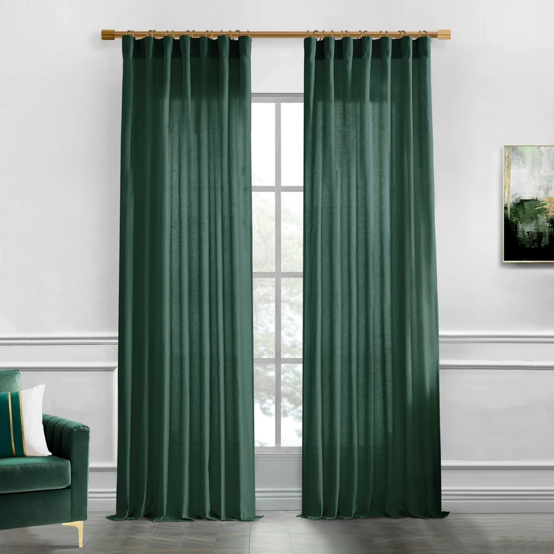 XTMYI Forest Green Curtains 96 Inches Long for Living Room,Light Filtering Back Tab Hooks Pleated Semi Sheer Dark Academia Curtains for Room Decor Bedroom 96 Length 2 Panels - Image 1