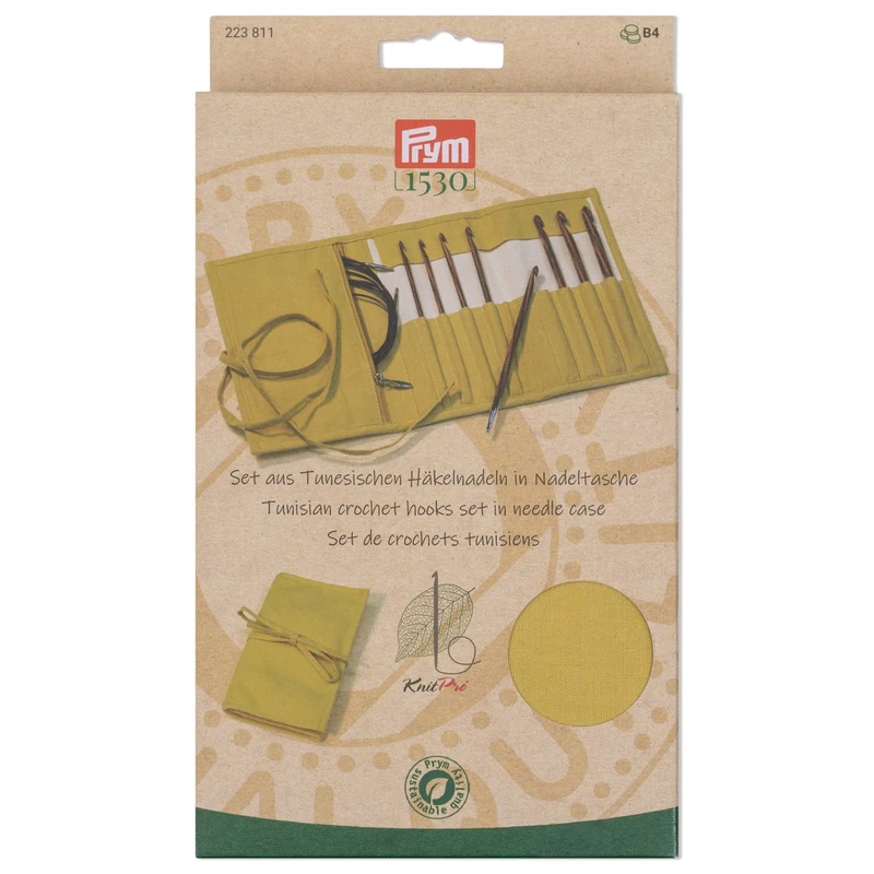 Prym 223811 Tunisian Crochet Hooks Set Natural Mustard 3.5-8