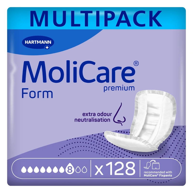 Molicare Premium Form 8 Tropfen, für schwere Inkontinenz: maximale Sicherheit, Extra Auslaufschutz und Diskretion für Frauen und Männer, zu verwenden mit MoliCare Premium Fixpants, 4x32 Stück