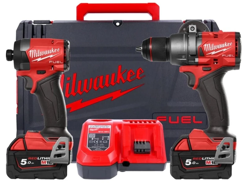 Milwaukee M18FPP2A3-502X Fuel M18FPD3 Combi & M18FID3 Impact Twin Kit 2 x 5ah Batteries - Image 1