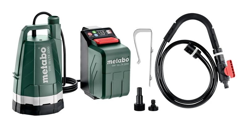 Metabo TPF 18 LTX 2200 Cordless Submersible and Rain Barrel Pump (18 V, Max. Delivery Head 22 m, Flow Rate 2200 l/h, Garden Pump, Without Battery)