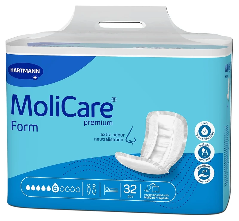 Molicare Premium Form 6 Tropfen, für mittlere Inkontinenz: maximale Sicherheit, Extra Auslaufschutz und Diskretion für Frauen und Männer, zu verwenden mit MoliCare Premium Fixpants, 4x32 Stück