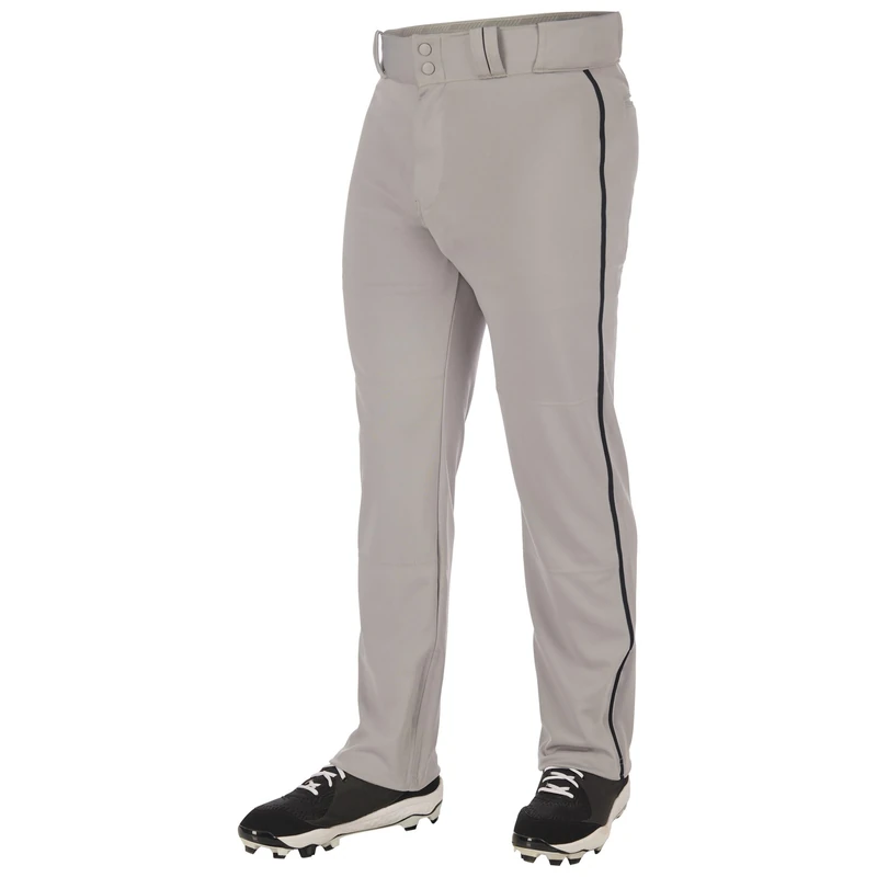 Champro Men's Triple Crown 2.0 Open Bottom Baseball Pants with Braid, Grey, Black, 4X-Large
