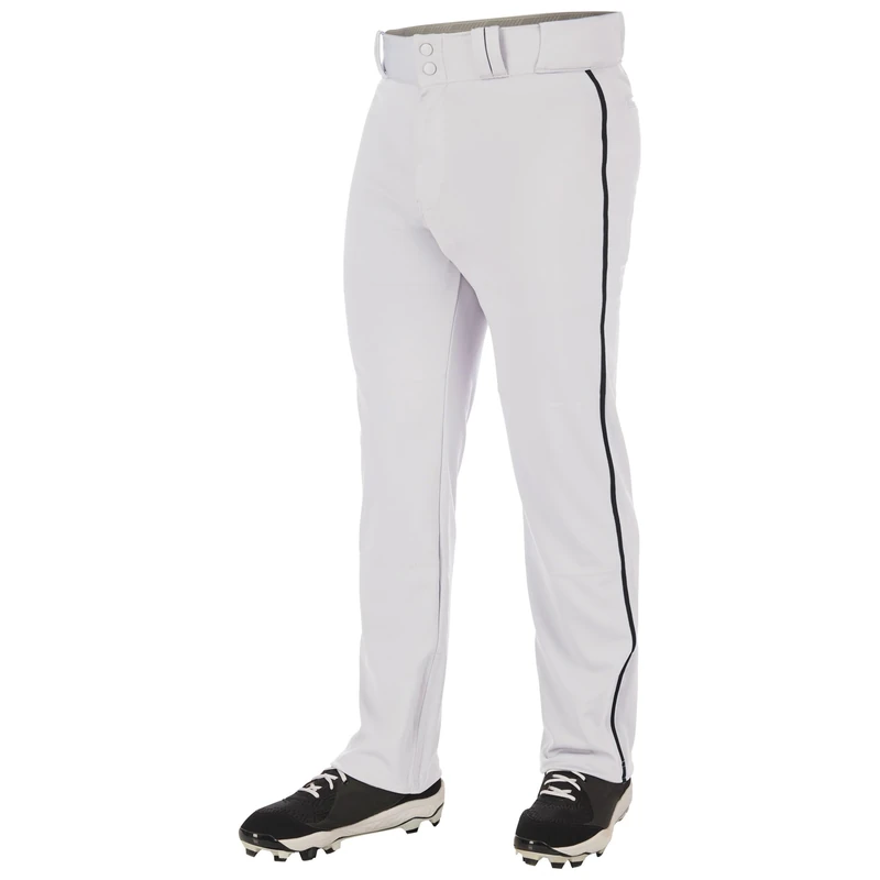 Champro Men's Triple Crown 2.0 Open Bottom Baseball Pants with Braid, White, Black, Small