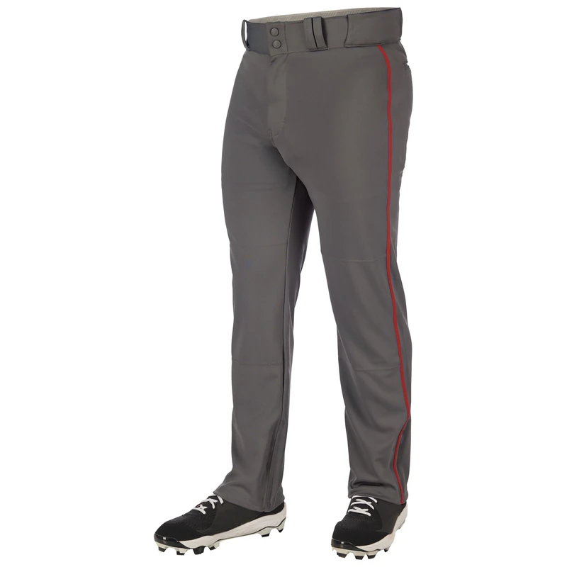 Champro Men's Triple Crown 2.0 Open Bottom Baseball Pants with Braid, Graphite, Scarlet, Large