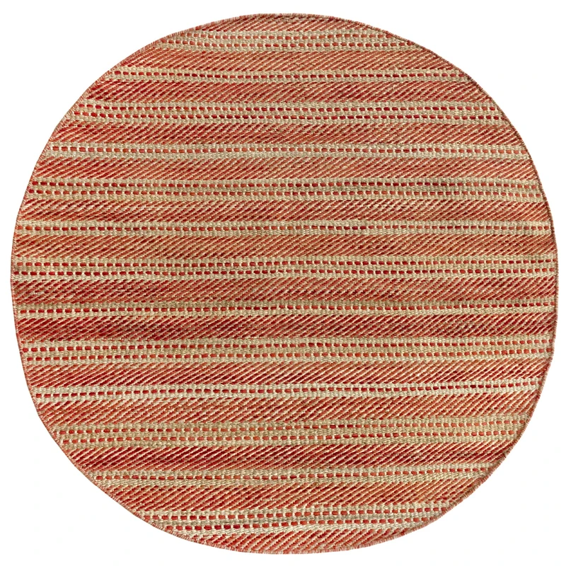 HAMID - Wool and Jute Rug Round Olivia, Handwoven Wool Jute Rug for Living Room, Bedroom, Red Natural Color, (150 x 150 cm)