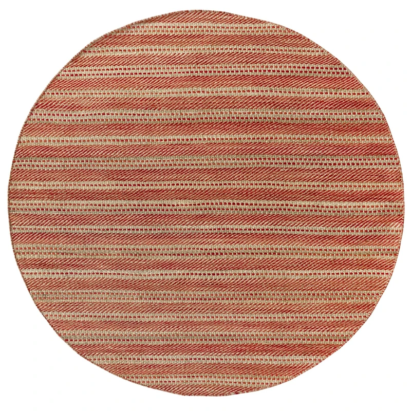 HAMID - Wool and Jute Rug Round Olivia, Handwoven Wool Jute Rug for Living Room, Bedroom, Red Natural Color, (200 x 200 cm) - Image 1