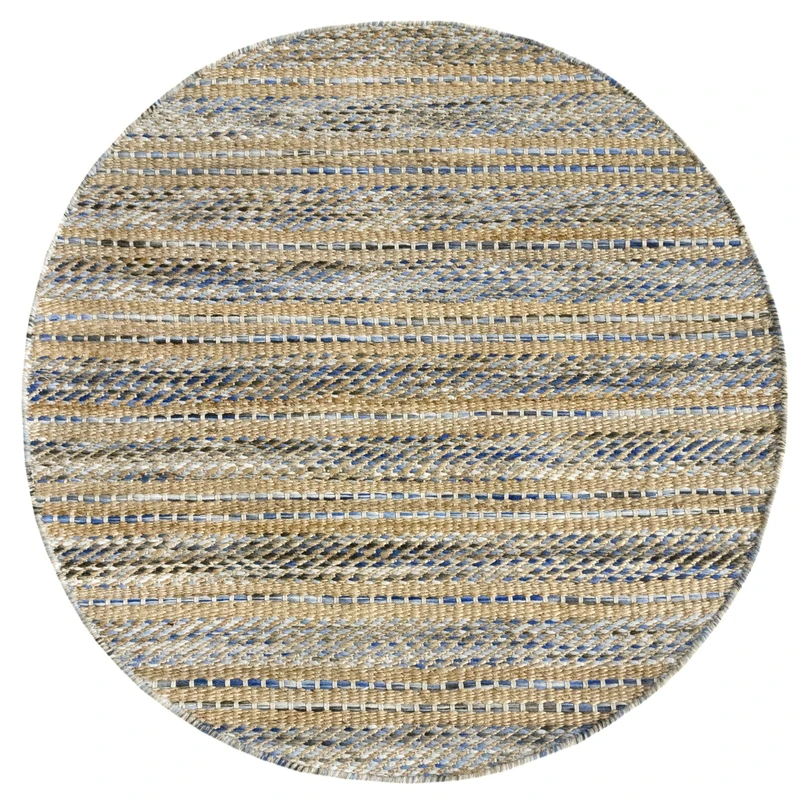 HAMID - Wool and Jute Rug Round Olivia, Handwoven Wool Jute Rug for Living Room, Bedroom, Blue Veined, (100 x 100 cm) - Image 1