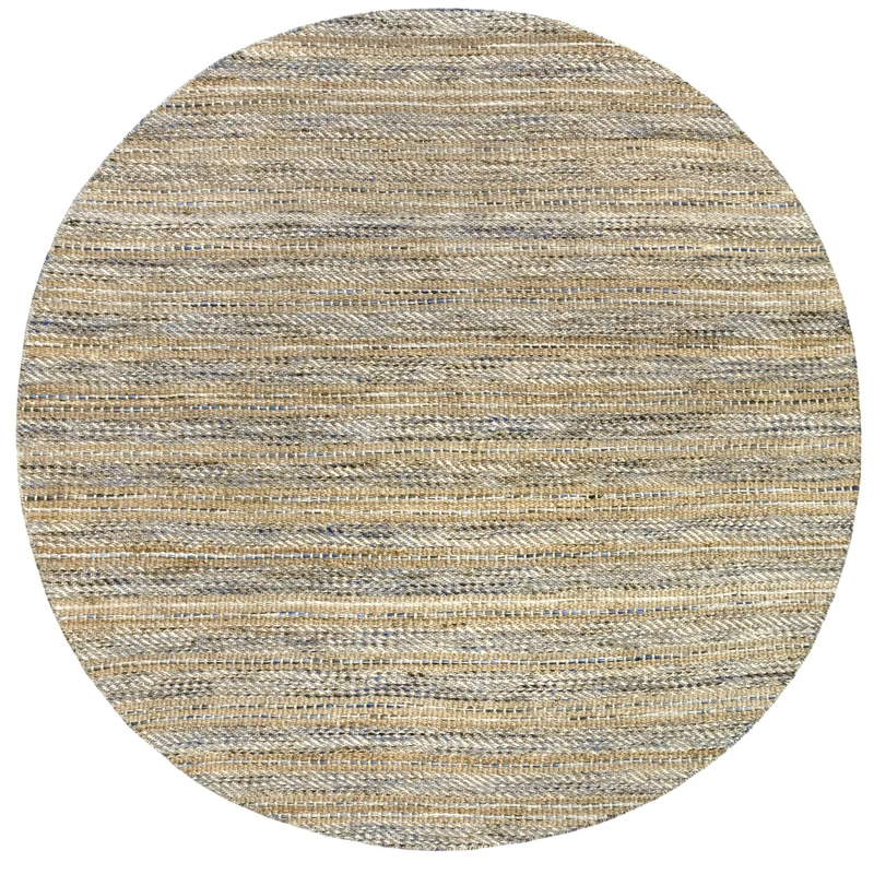 HAMID - Wool and Jute Rug Round Olivia, Handwoven Wool Jute Rug for Living Room, Bedroom, Blue Veined, (200 x 200 cm) - Image 1