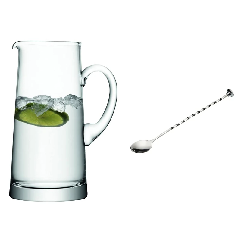 LSA International Bar Tapered Jug 1.9 Litre Clear| 1 Unit | Mouthblown and Handmade Glass | BR15 & BarCraft BCLLMIXSP Bar Spoon with Built in Muddler, Stainless Steel, Silver, 28cm