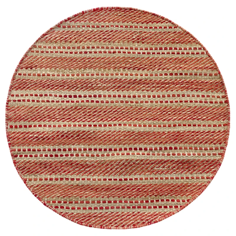 HAMID - Wool and Jute Rug Round Olivia, Handwoven Wool Jute Rug for Living Room, Bedroom, Red Natural Color, (100 x 100 cm) - Image 1