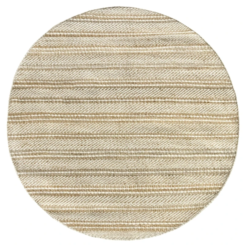 HAMID - Wool and Jute Rug Round Olivia, Handwoven Wool Jute Rug for Living Room Bedroom, Natural White, (150 x 150 cm)