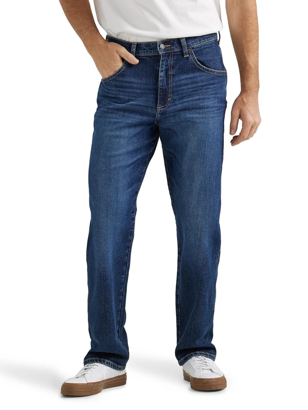 Wrangler Men's Free-to-Stretch Relaxed Fit Jean, Dark Indigo, 36W x 30L