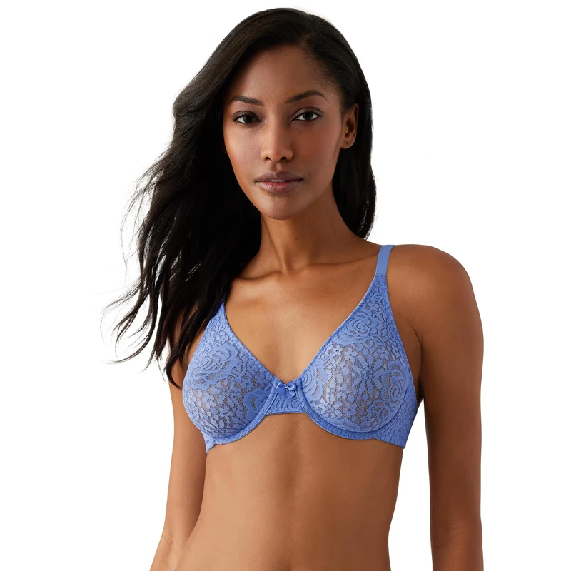 Wacoal Women's Halo Lace Unlined Convertible Underwire Bra, Opaque, Blue Hydrangea, 38DD