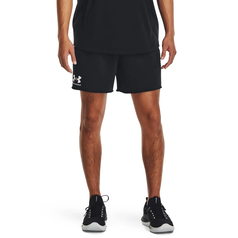 Under Armour Men's Rival Terry 6in Short, Lightweight Men's Gym Gear for Training and Warm Ups, Versatile Sports Shorts with Pockets,Black / / Onyx White,SM