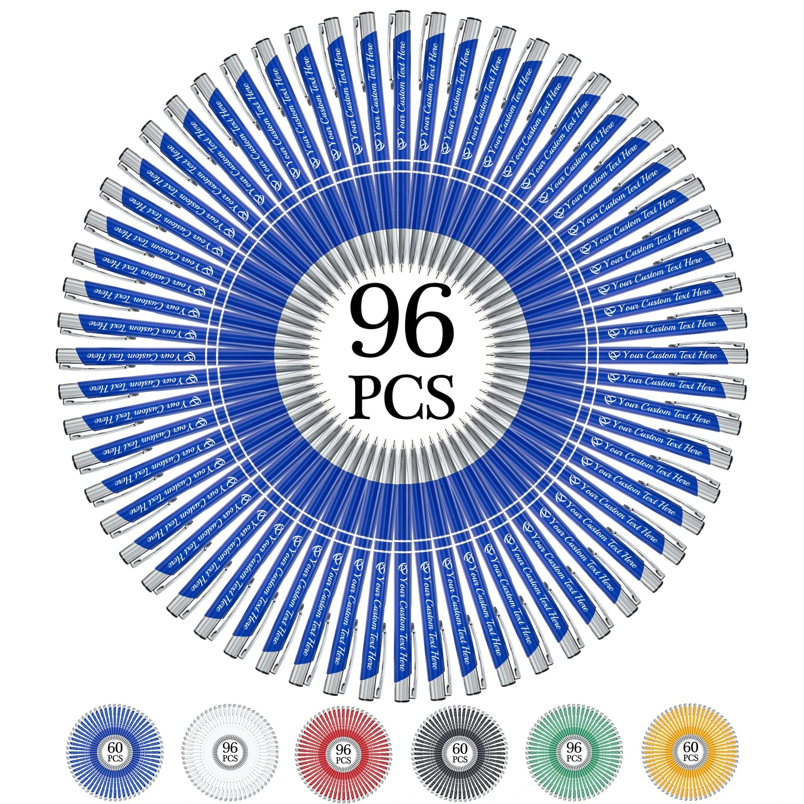 FwSYouMAI Personalized pens bulk 96 with name,Custom Ballpoint Pens with Engraved Business Name Message Logo,Black Ink Click-Off Cap,Gift for Anniversaries,Graduations,Birthdays-Blue