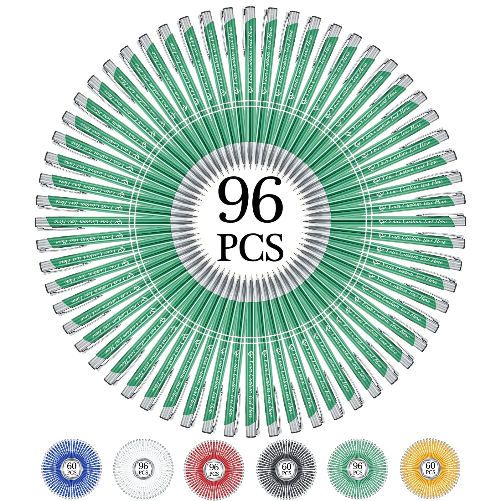 FwSYouMAI Personalized pens bulk 96 with name,Custom Ballpoint Pens with Engraved Business Name Message Logo,Black Ink Click-Off Cap,Gift for Anniversaries,Graduations,Birthdays-Green