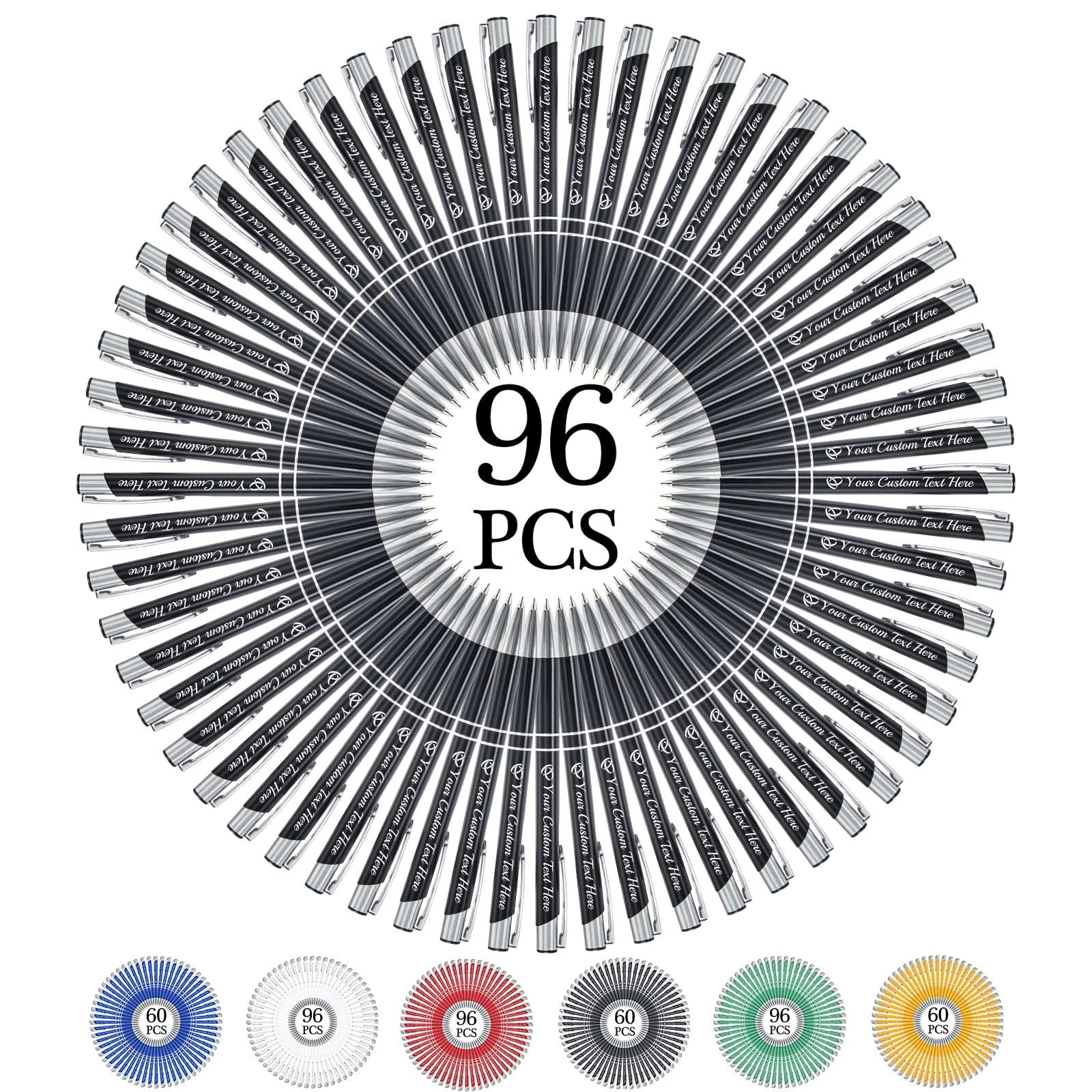 FwSYouMAI Personalized pens bulk 96 with name,Custom Ballpoint Pens with Engraved Business Name Message Logo,Black Ink Click-Off Cap,Gift for Anniversaries,Graduations,Birthdays-Black