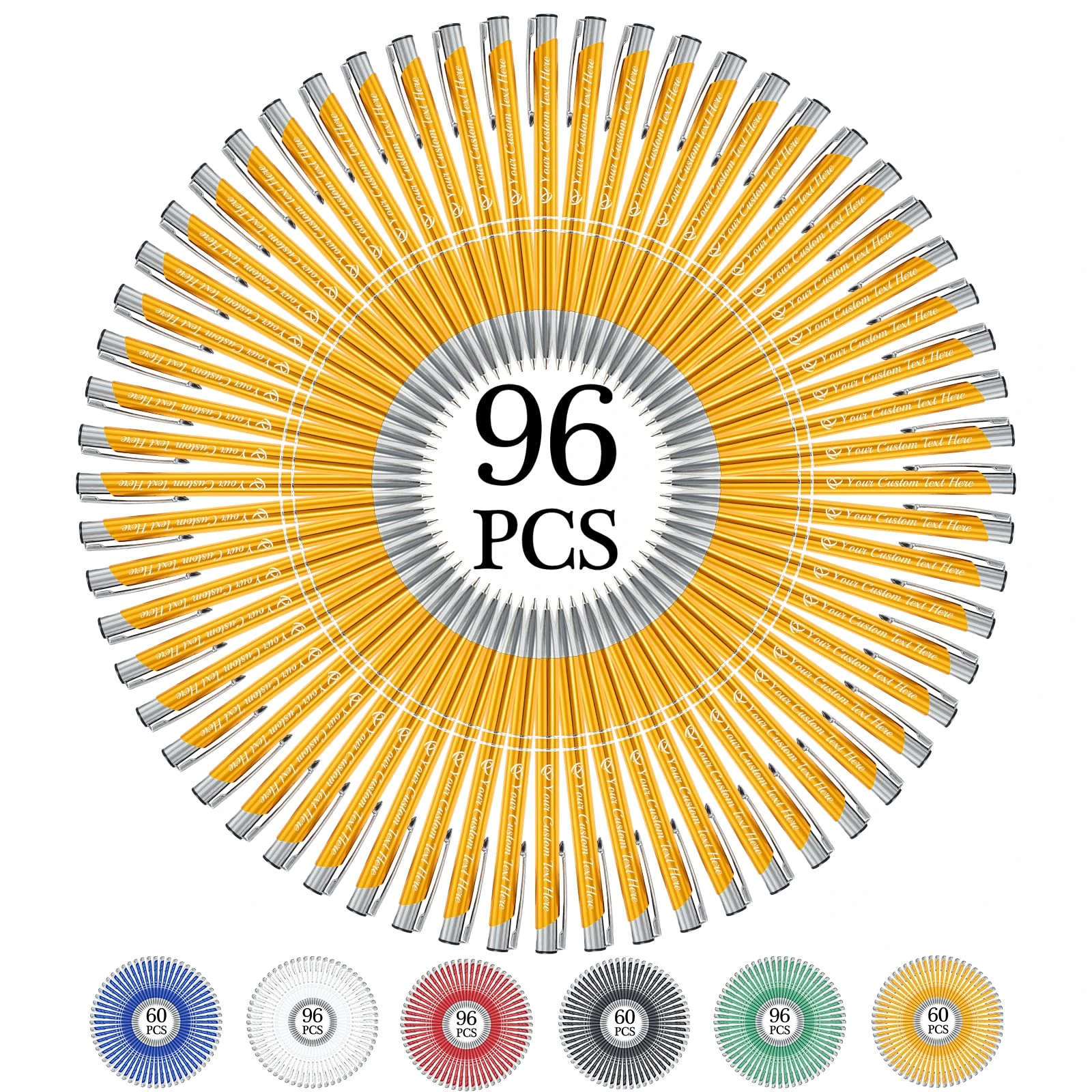 FwSYouMAI Personalized pens bulk 96 with name,Custom Ballpoint Pens with Engraved Business Name Message Logo,Black Ink Click-Off Cap,Gift for Anniversaries,Graduations,Birthdays-Gold