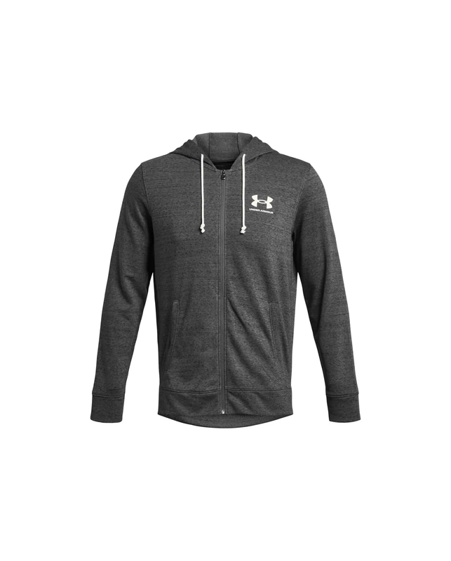 Under Armour Men's Rival Terry Left Chest Full Zip, Lightweight Men's Gym Top with Zip, Comfortable Sports Top for Warm-Ups and Training,Castlerock Light Heather / / Onyx White,SM