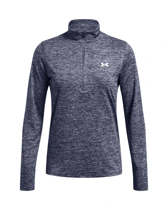 Under Armour Women's Tech Half-Zip Twist, Women's Gym Wear Made from Super-Soft, Fast-Drying Material, Half-Zip Top with Odour Control Technology,Midnight Navy / / White,XXL