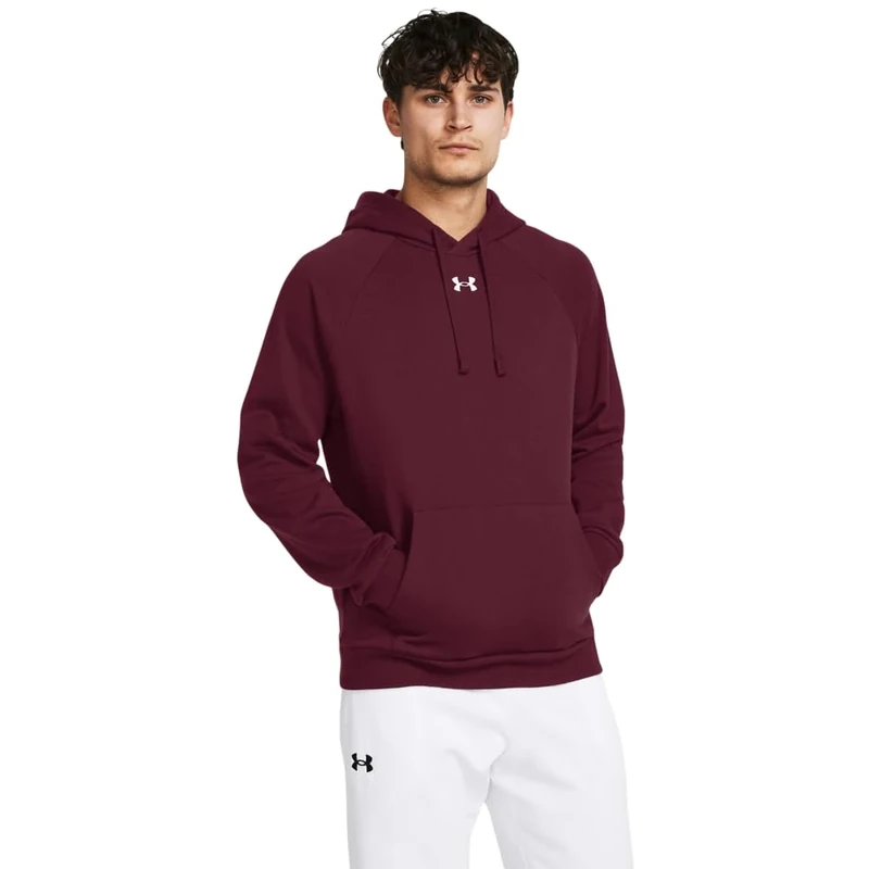 Under Armour Men's Rival Fleece Hoodie Sweatshirt, (609) Maroon/White, 3XL Lang