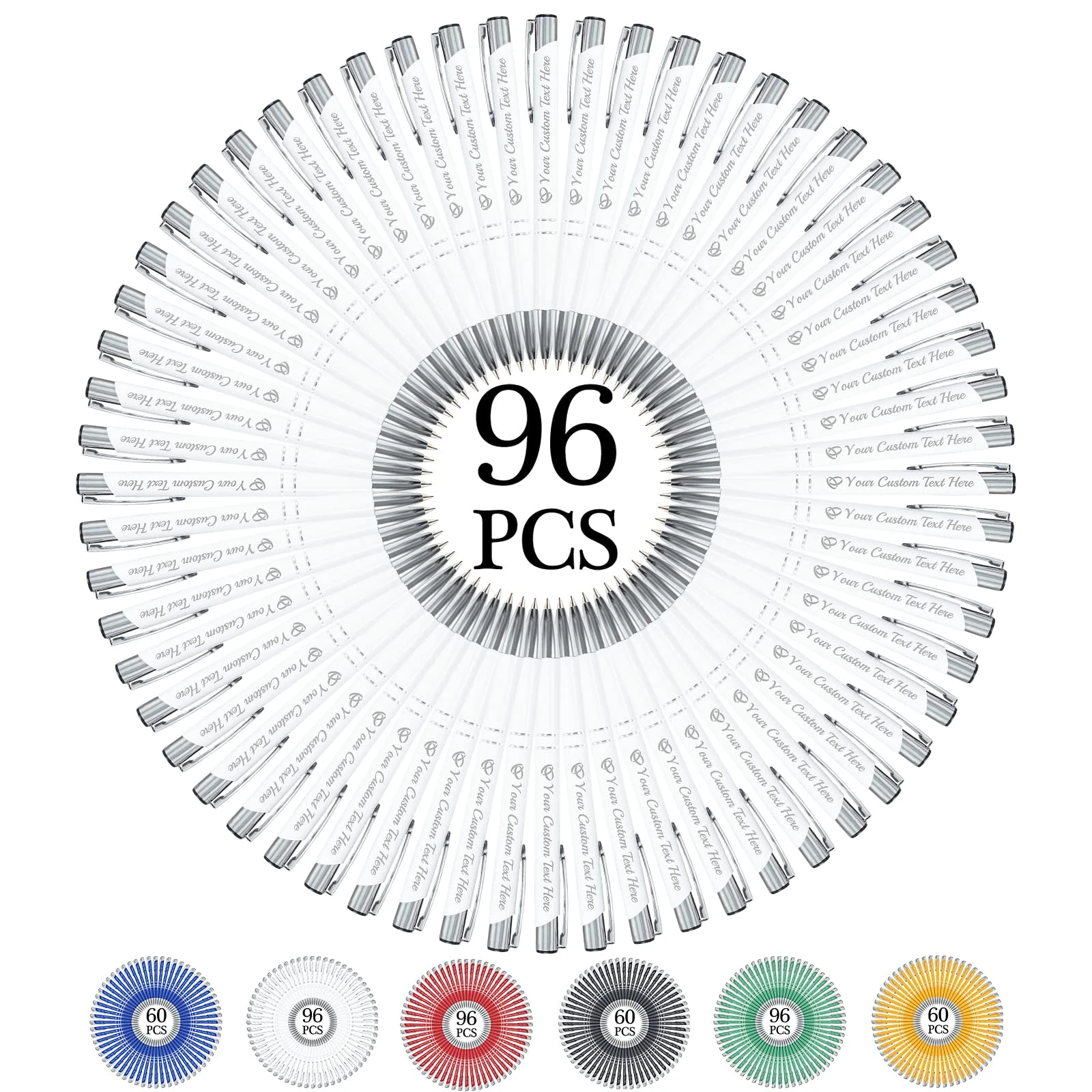 FwSYouMAI Personalized pens bulk 96 with name,Custom Ballpoint Pens with Engraved Business Name Message Logo,Black Ink Click-Off Cap,Gift for Anniversaries,Graduations,Birthdays-White