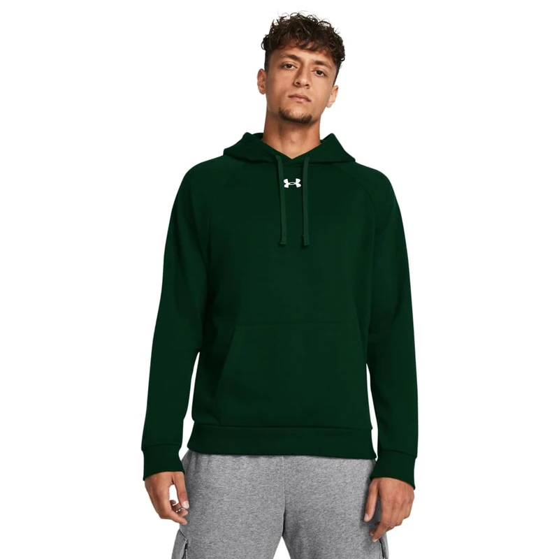 Under Armour Men's UA Rival Fleece Hoodie, (301) Forest Green/White, Medium High, (301) Forest Green/White, M Lang