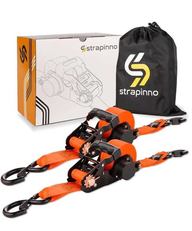 Strapinno 2PCs Retractable Ratchet Tie-Down Straps,5,000 lbs Breaking Strength - 2 in x 12 ft Heavy Duty Ratchet Strap with Safety Lock S Hooks for Motorcycles, ATVs, UTVs, Lawn Equipment & Cargo