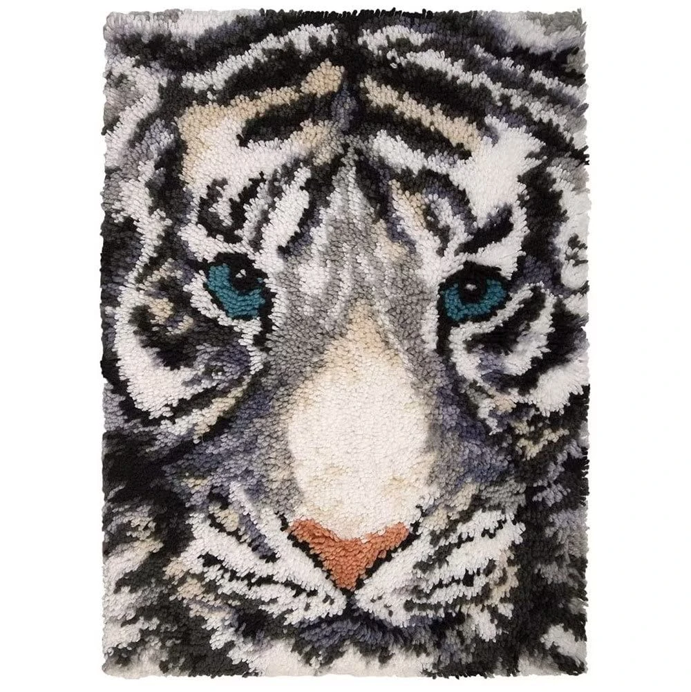 ROCKY&CHAO Latch Hook Rug Kits, DIY Latch Hook Rug, Carpet Making Cushion, Crochet Kits Embroidery Kits Needlework Crafts for Home Decor,Tiger, 50x38cm