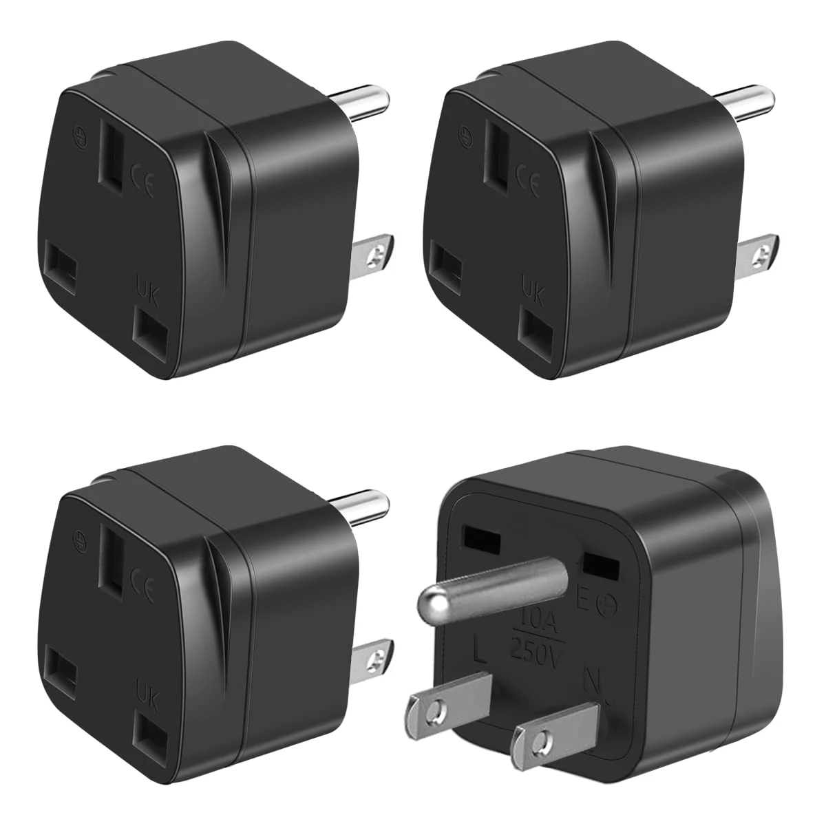 LUKELI 4 Pack UK to USA Plug Adaptor Thailand Travel Adapter USA Travel Adapter US Plug Adapter UK to American USA,Thailand, Mexico, Canada, Costa Rica,Dominican Republic Cuba (Black 4 Pack)