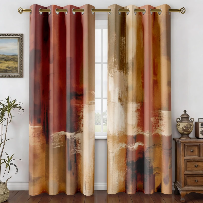 Asuexpect Burnt Orange Curtains 2 Panels Abstract Rust Curtain Room Darkening Grommet Window Treatments Modern Decorative for Bedroom Living Room, 52x96 Inches - Image 1