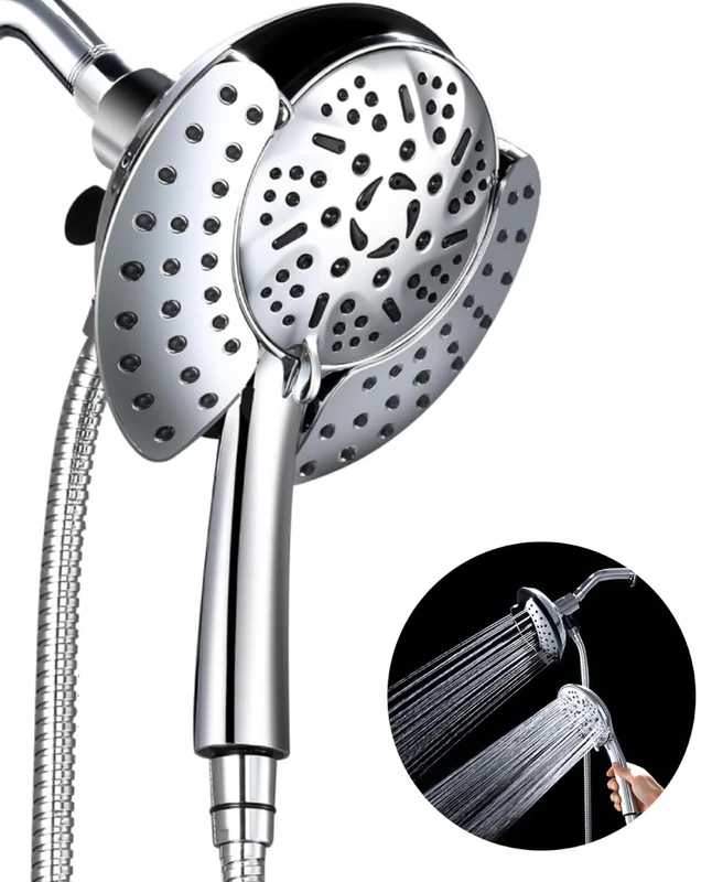 GRICH Dual Shower Head: 2 in 1 High Pressure Handheld & Rainfall Shower Head, 9 Spray Modes, Detachable with Hose, cUPC & CEC Certified